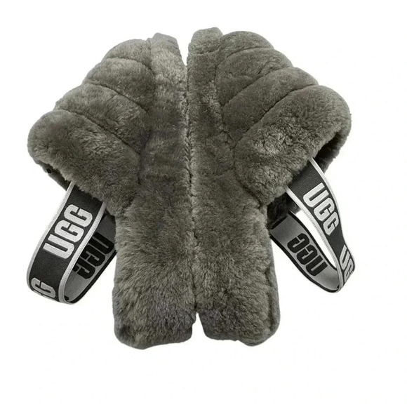 UGG fluff yeah grey platformm shearling sandals slippers size 7 - Picture 6 of 8